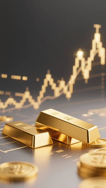 黄金金条与金融图表图片