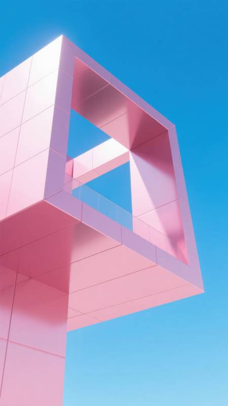 粉色立方体建筑特写图片