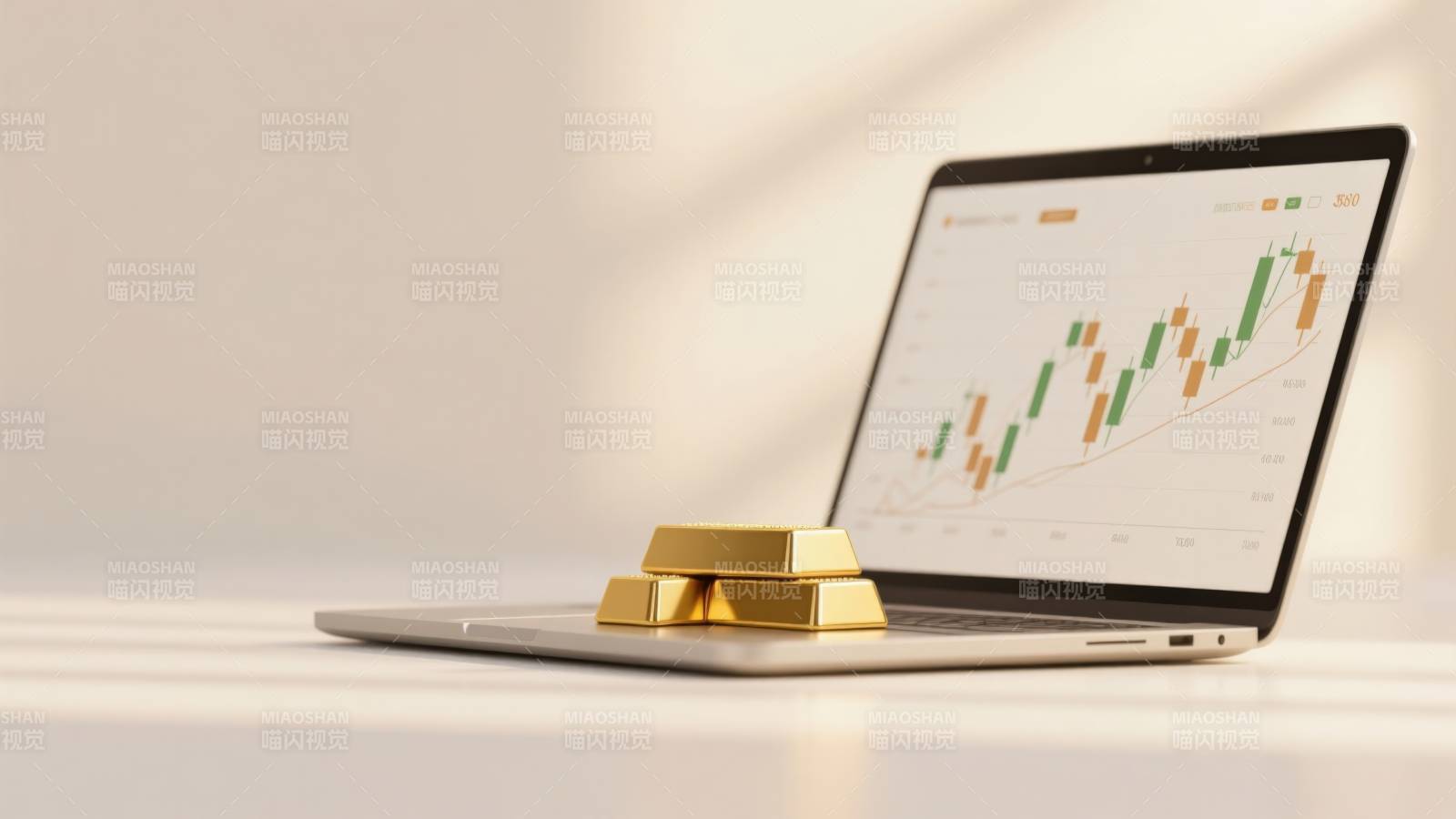 笔记本电脑与金条的金融交易图片