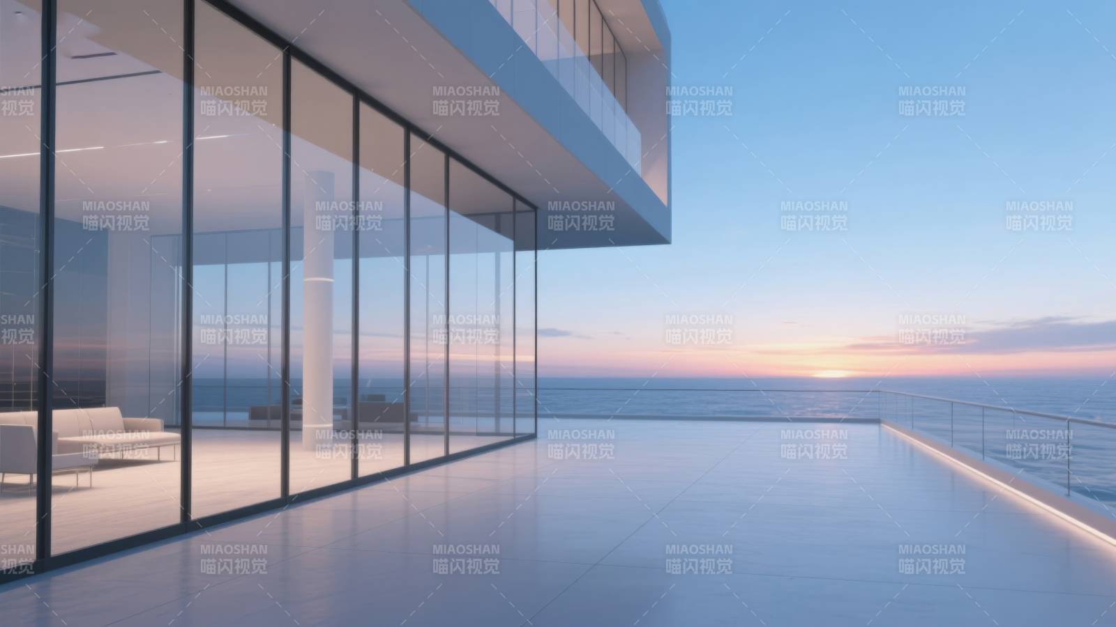 现代海景别墅日落图片