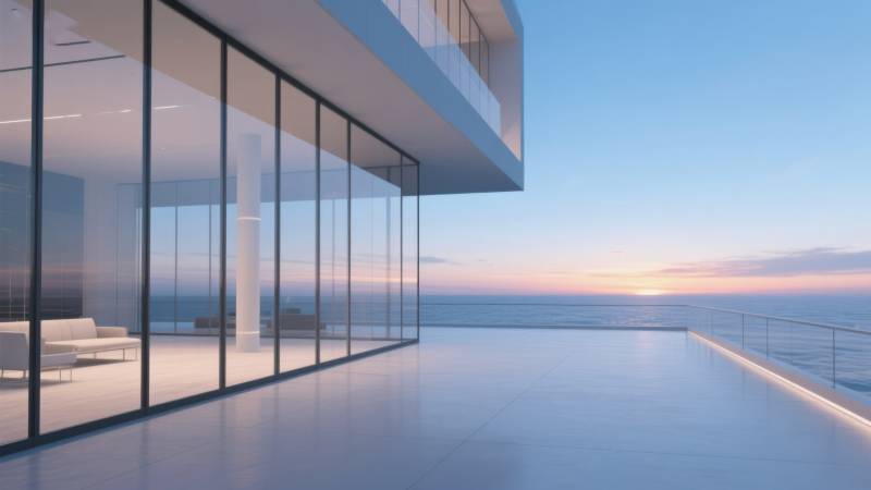 现代海景别墅日落图片