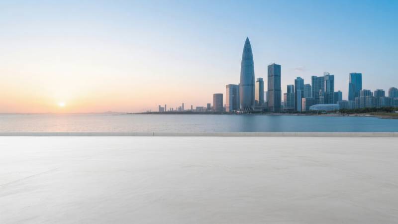 城市天际线日落海景图片