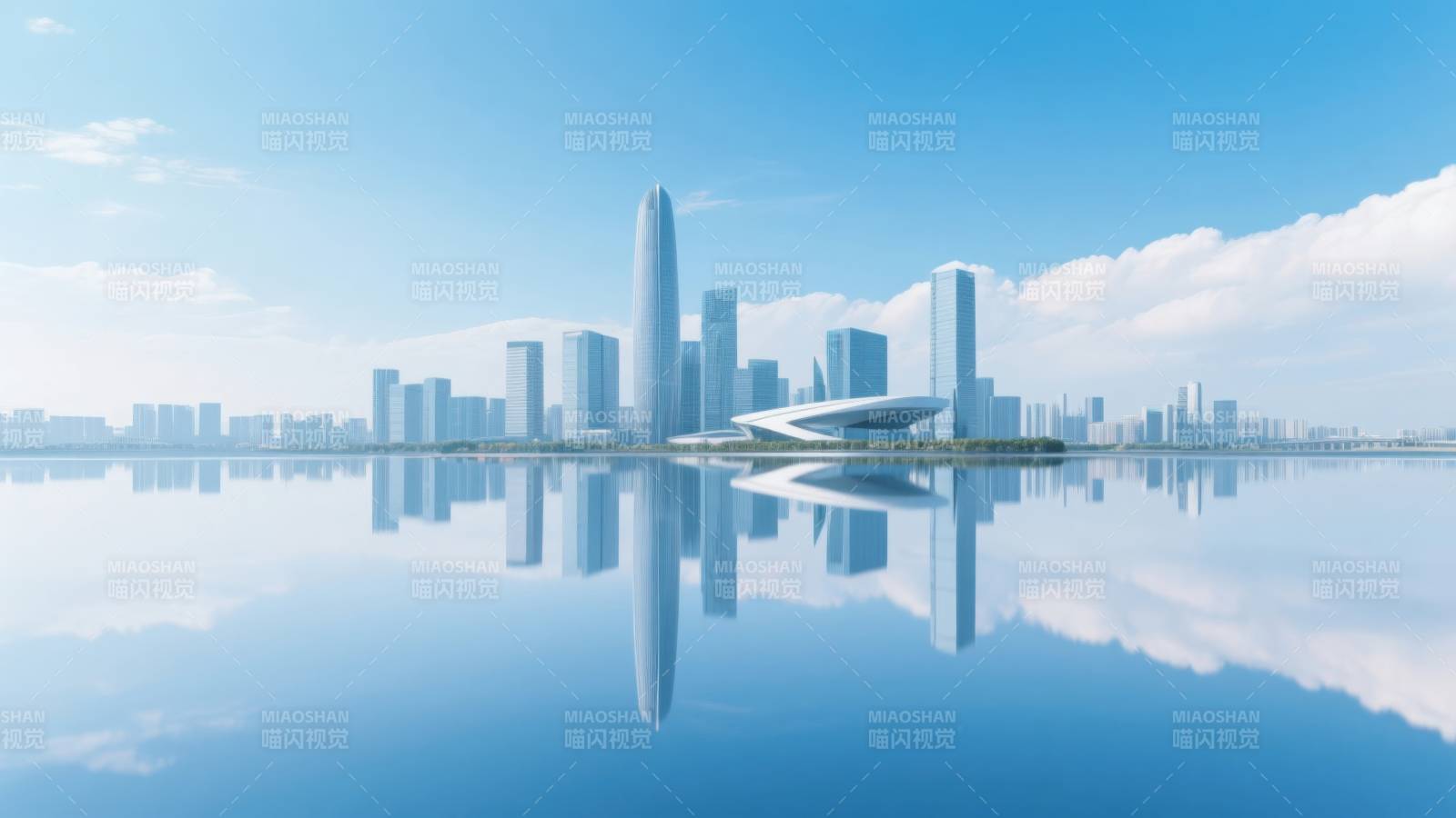 城市天际线倒影图片