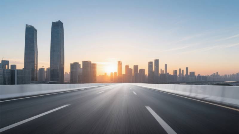 城市公路日出景象图片
