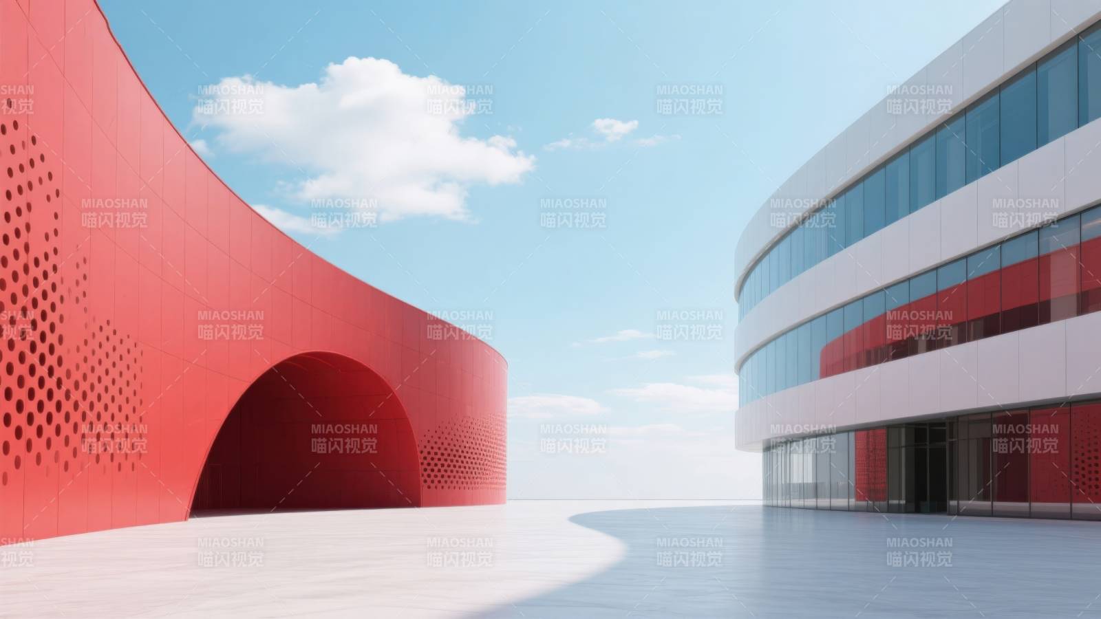 现代建筑红色弧形设计图片