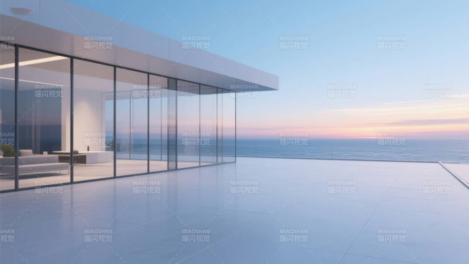 现代海景别墅日落图片