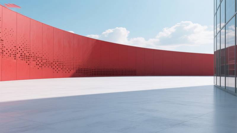 红色弧形墙现代建筑图片