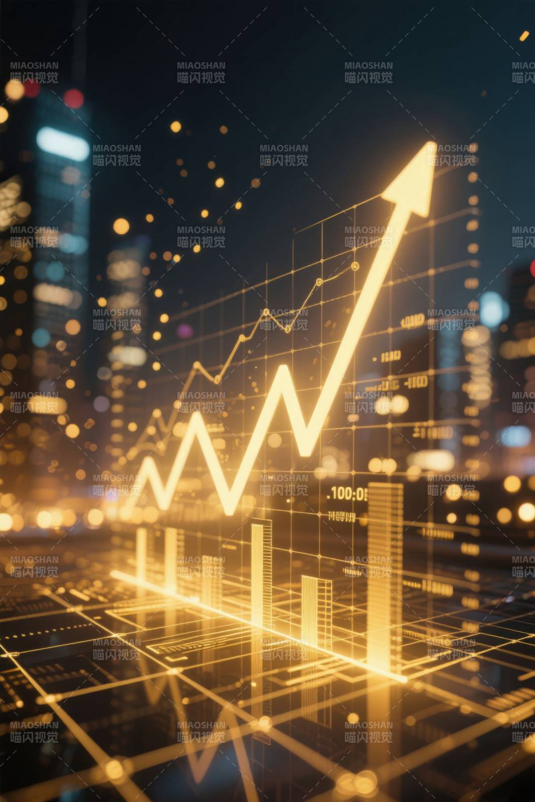 城市夜景中的上升趋势图图片