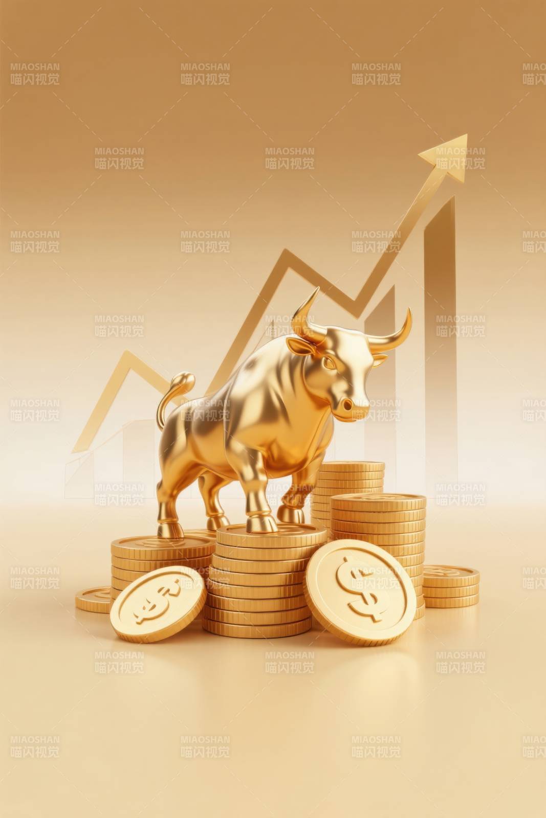 金色公牛与美元硬币图片