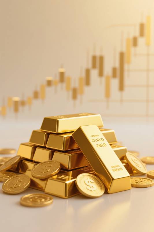 黄金金条与金币的金融象征图片