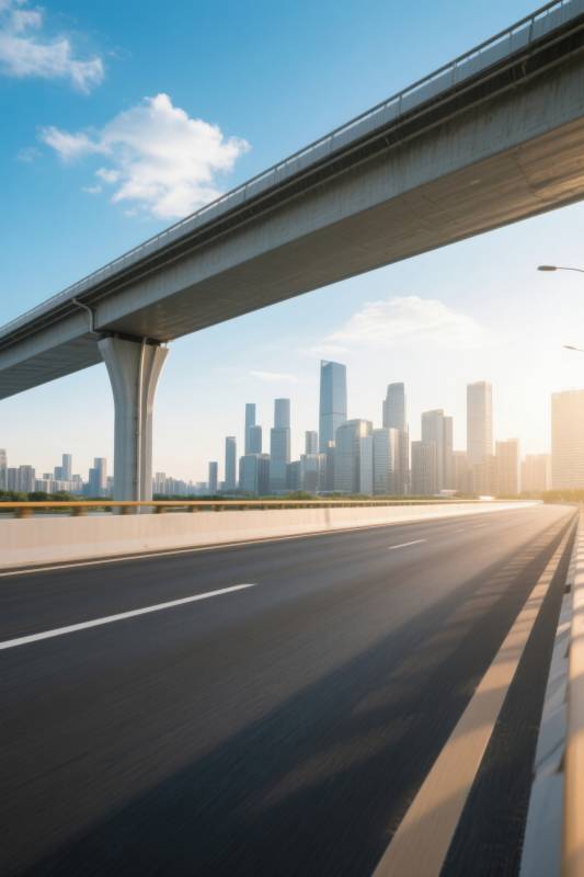 城市高架桥与天际线图片