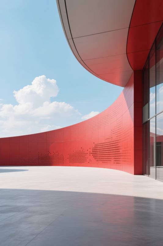 红色弧形建筑外观设计图片