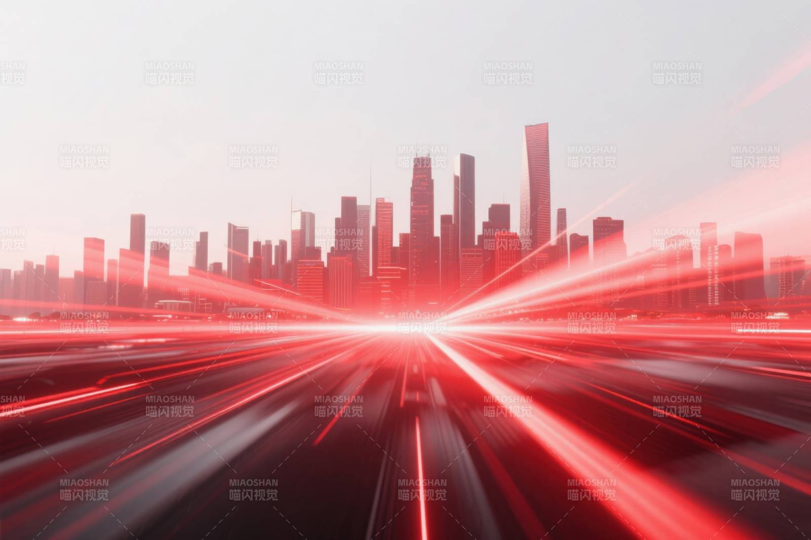 红色光效城市天际线图片