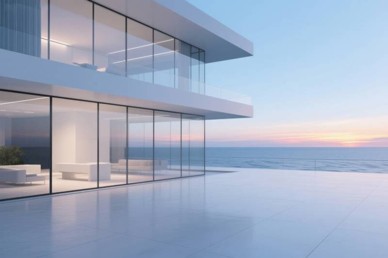 现代海景别墅日落图片