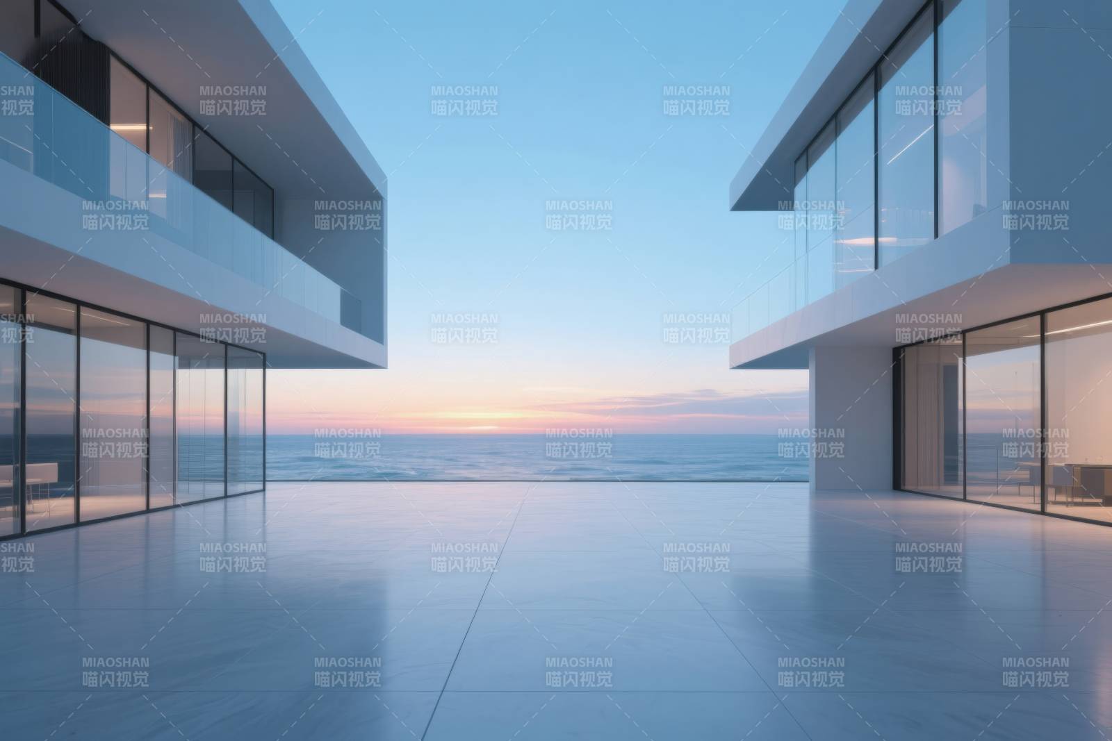 现代建筑海景日落图片