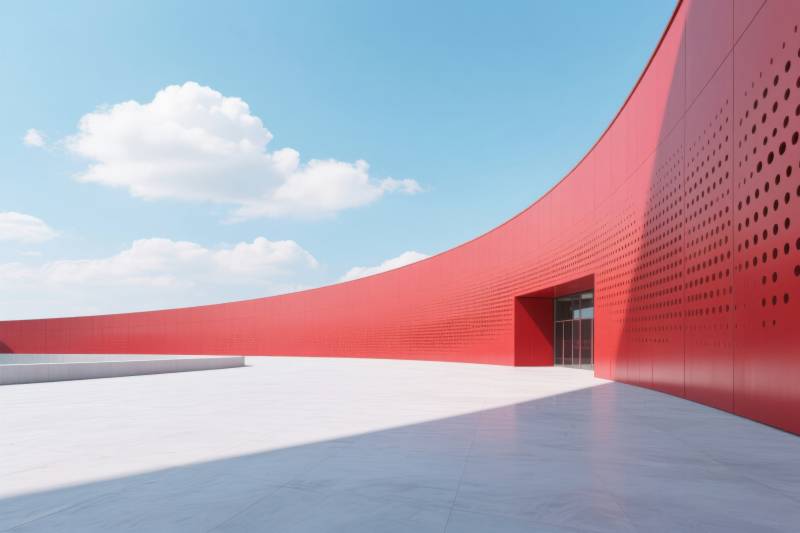 红色弧形建筑外观设计图片