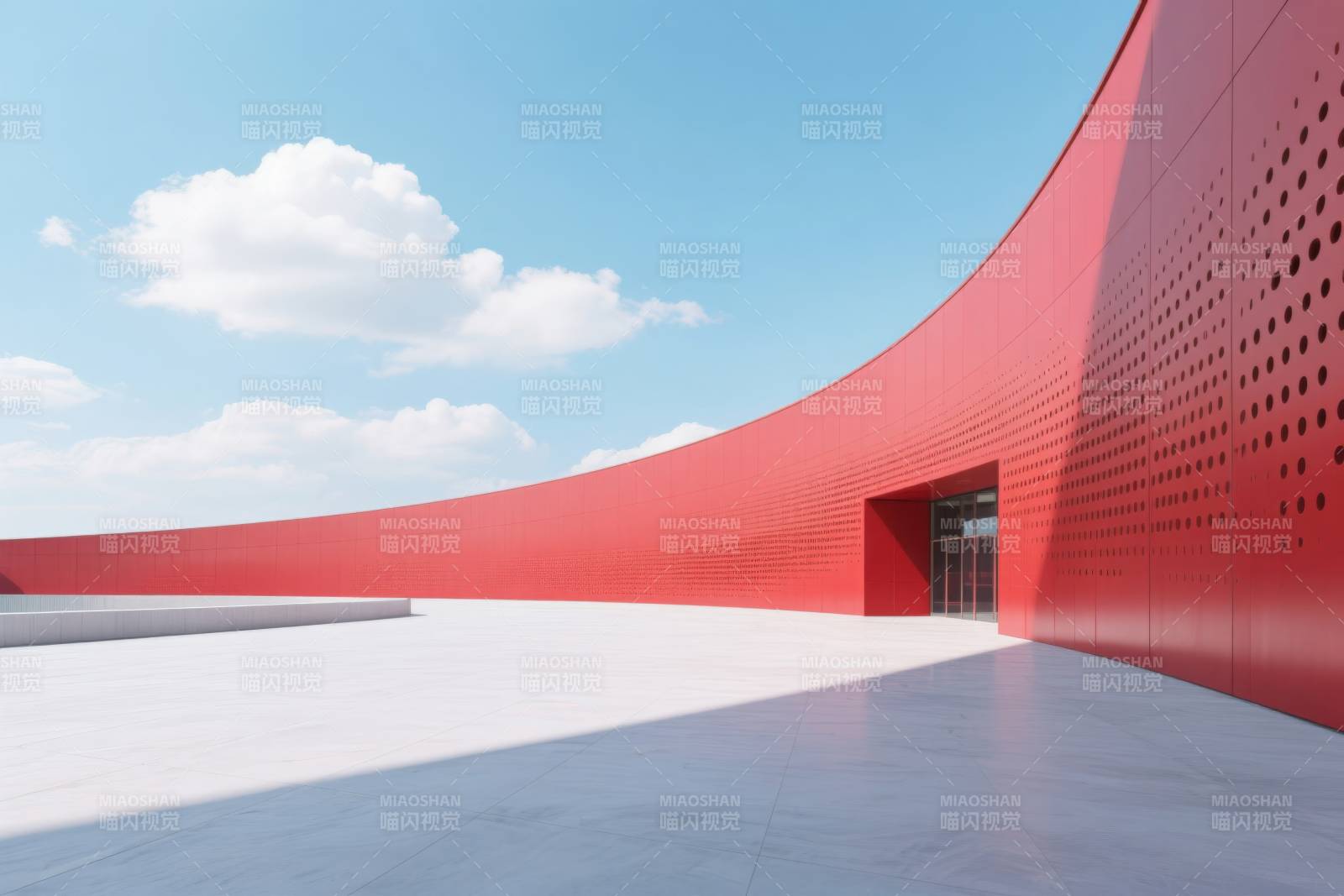 红色弧形建筑外观设计图片