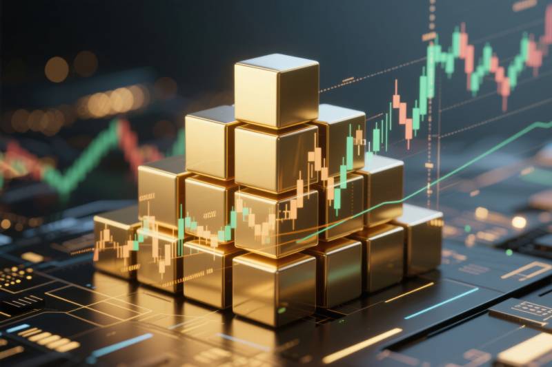 金色方块与金融图表图片