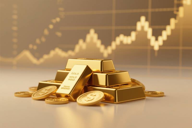 黄金金条与金币的财富象征图片