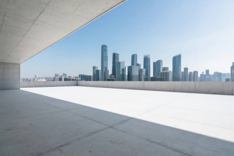 城市天际线与混凝土平台图片