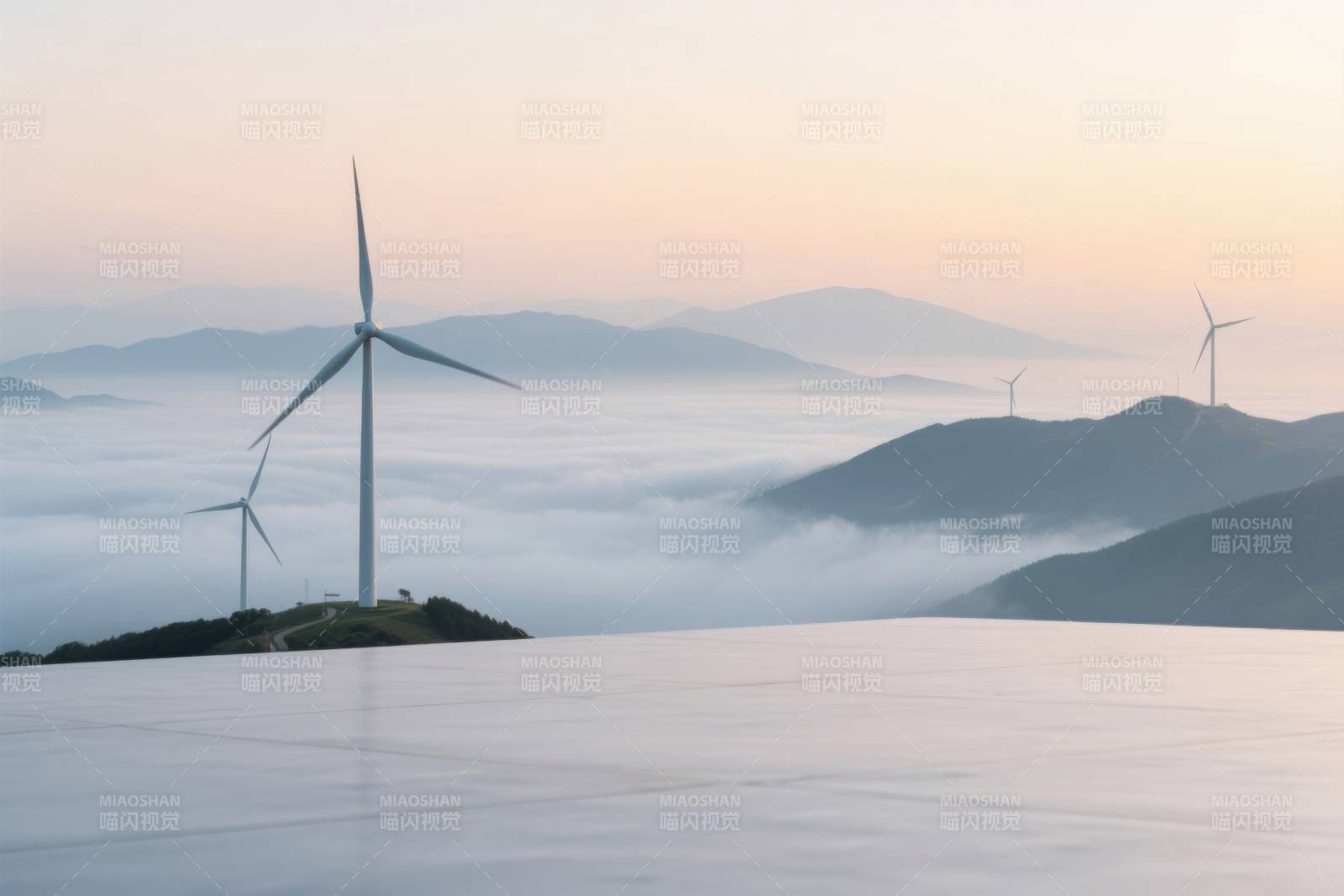 云海风车日出美景图片