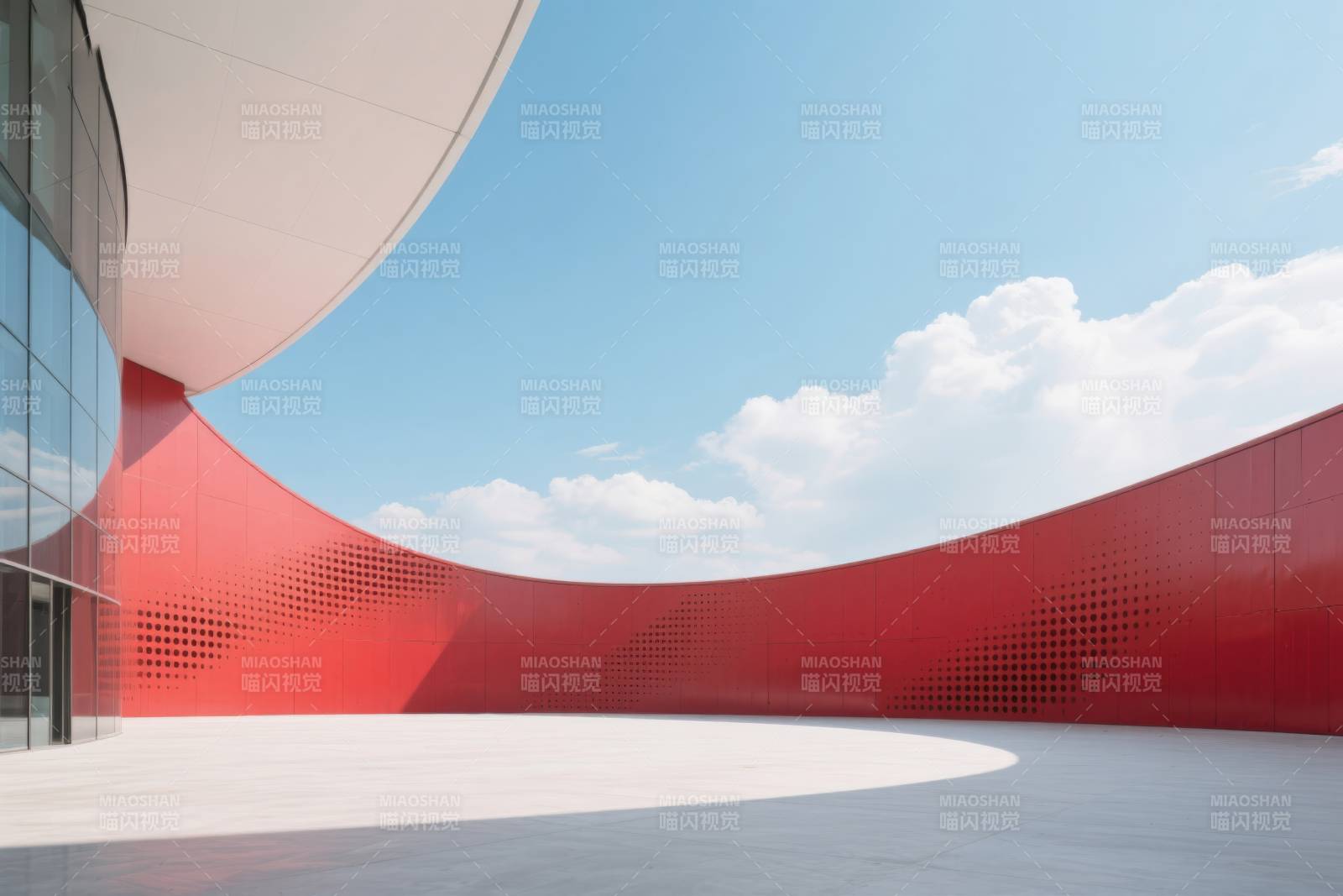 红色弧形建筑外景图片