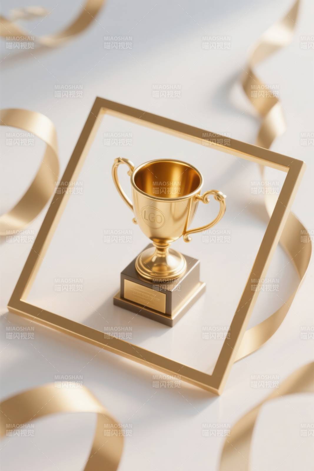 金色奖杯与丝带的荣誉展示图片