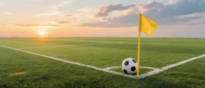足球场日落角球瞬间图片