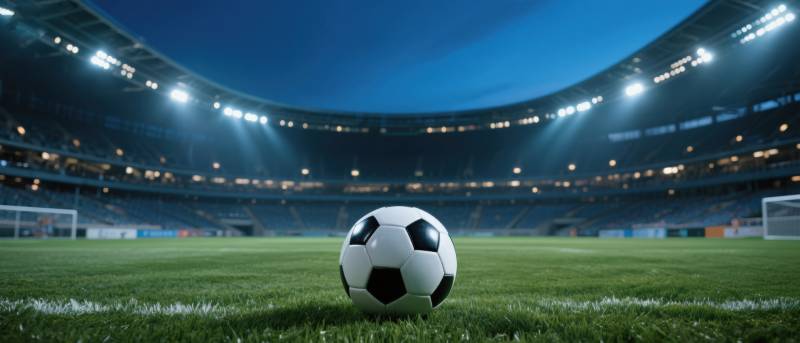 足球场上的足球特写图片