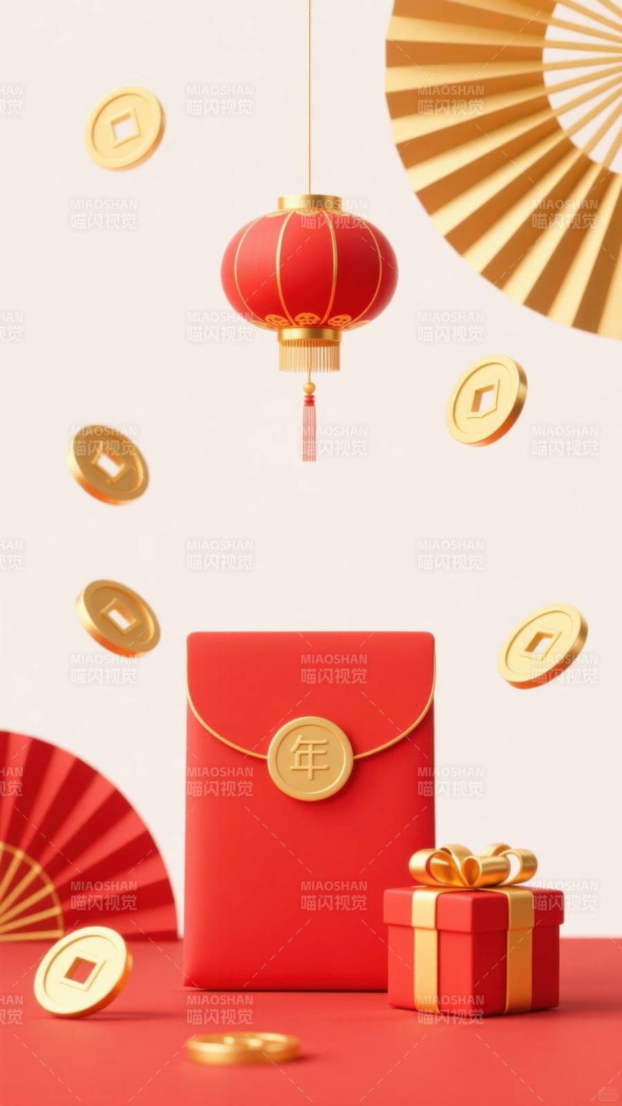 新年红包与灯笼装饰图片