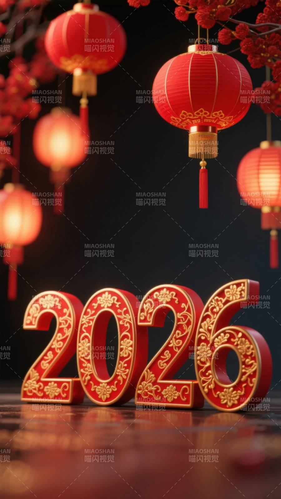 2026新年庆祝红色灯笼图片