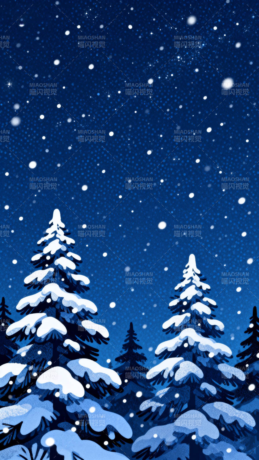 雪夜松林冬日雪景图片