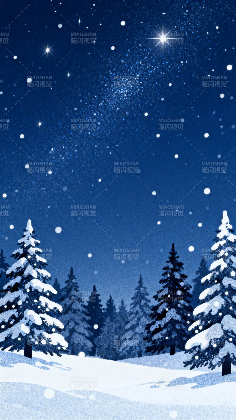 冬夜雪景星空下的森林图片