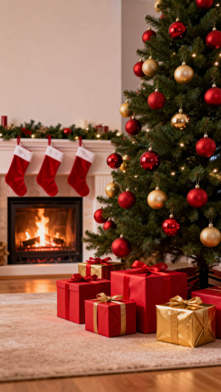 圣诞树与礼物的节日氛围图片
