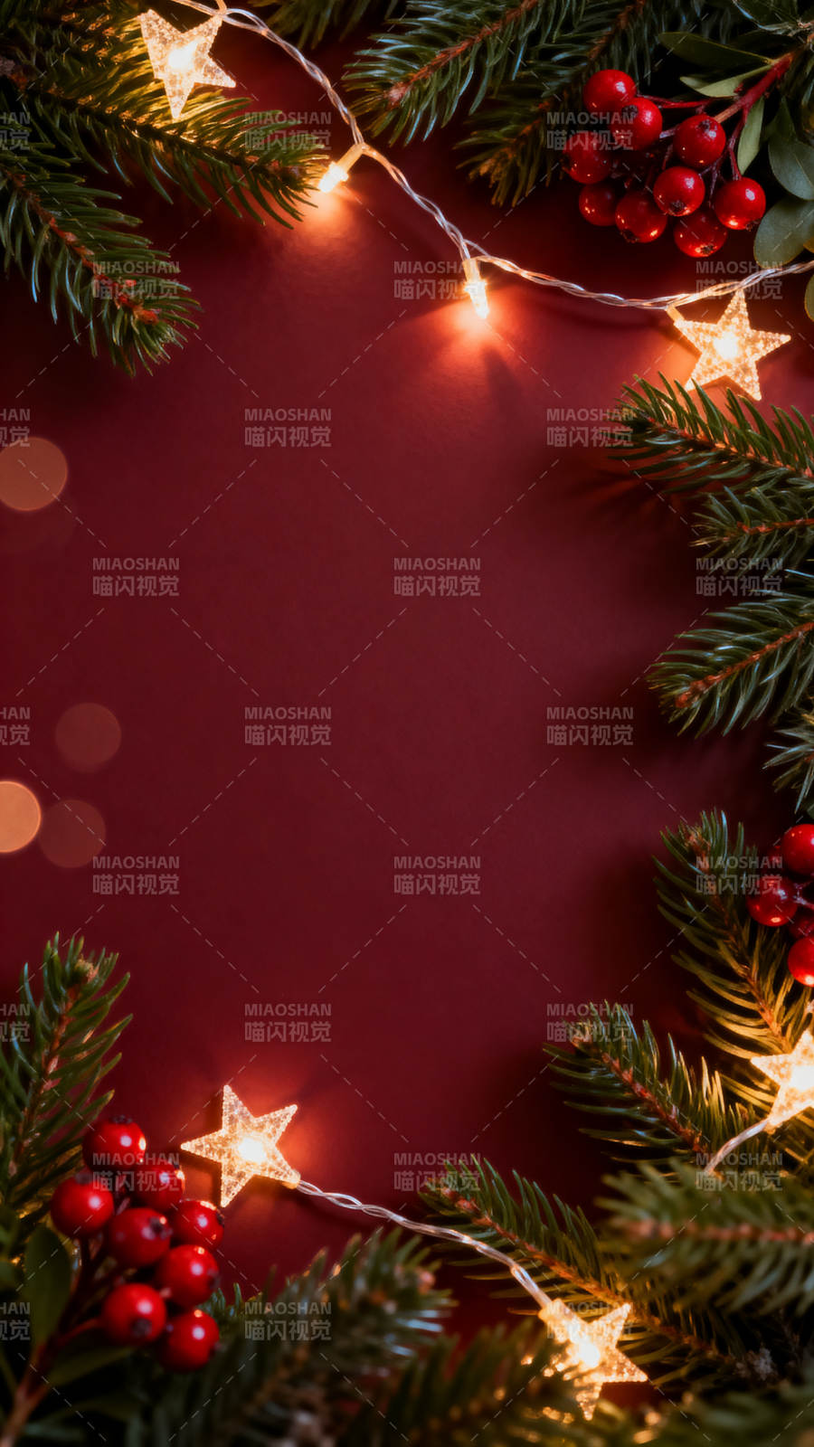 圣诞装饰红背景灯串图片