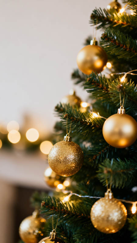 金色圣诞球装饰圣诞树图片