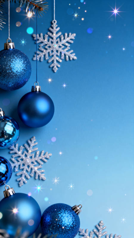 蓝色圣诞装饰与雪花图片