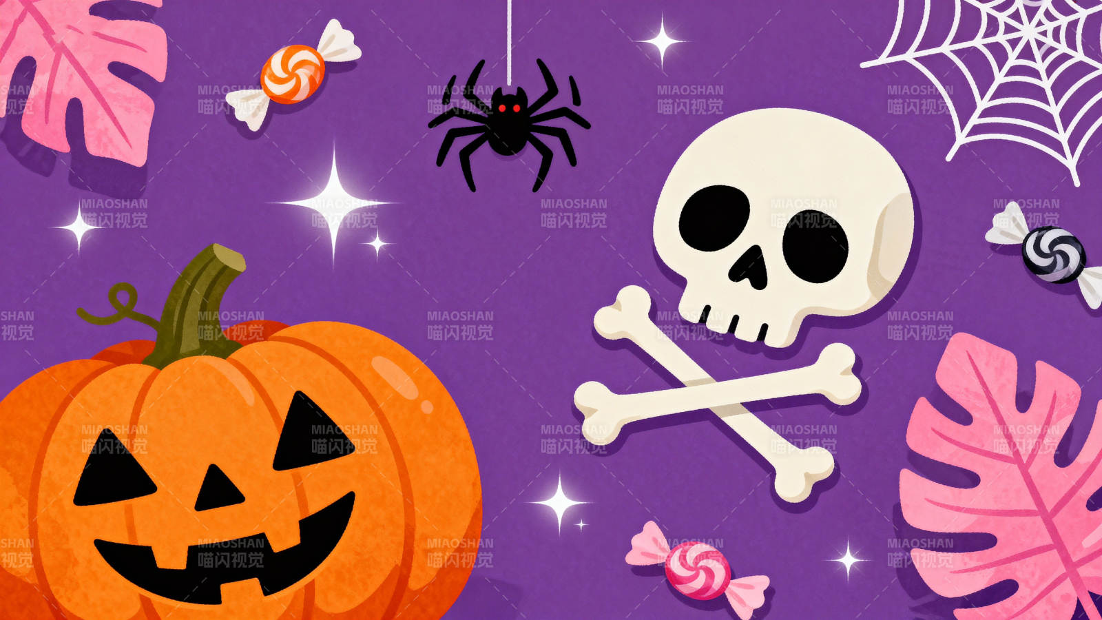 万圣节南瓜骷髅蜘蛛网图片