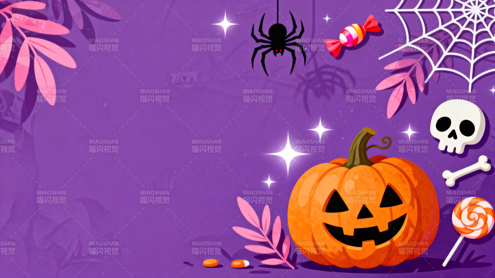 紫色背景万圣节南瓜灯图片