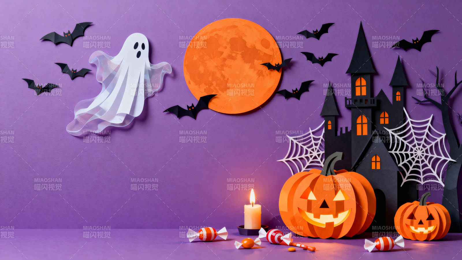万圣节南瓜幽灵装饰背景图片