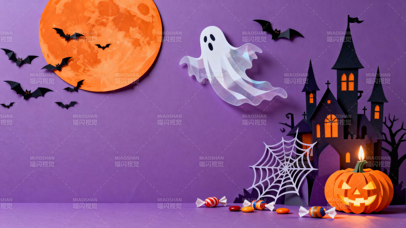 万圣节南瓜灯与幽灵装饰图片