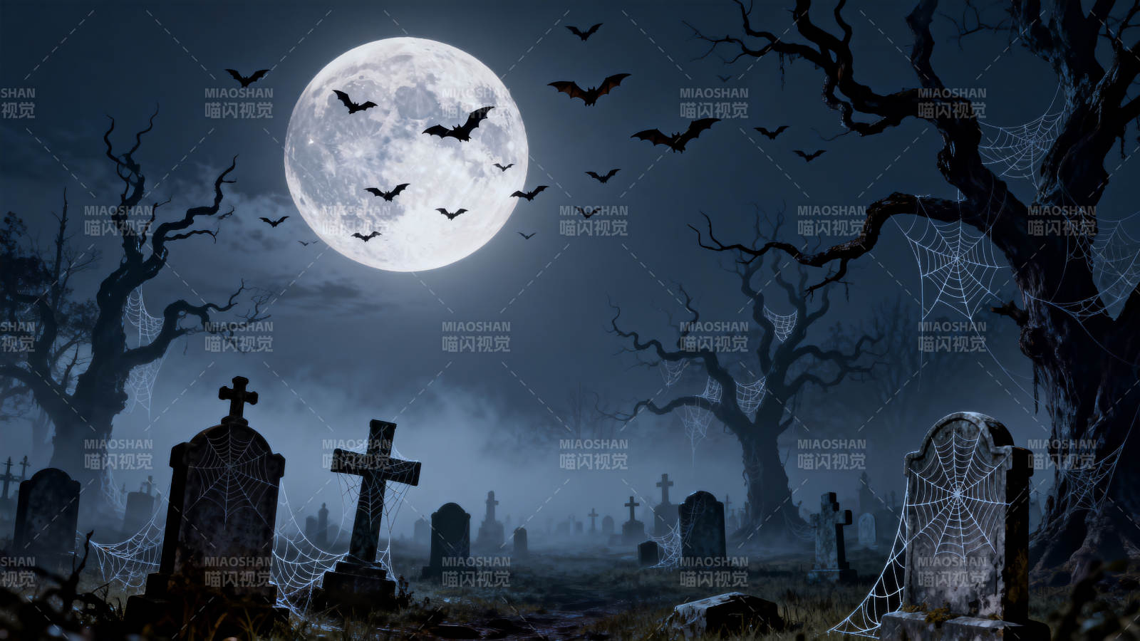 万圣节墓地夜晚场景图片