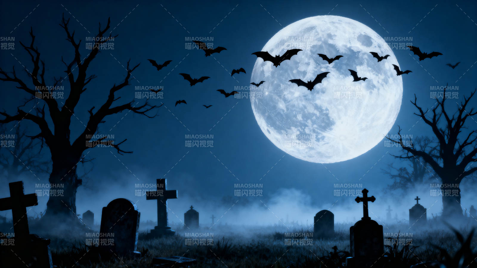 满月墓地蝙蝠飞舞图片
