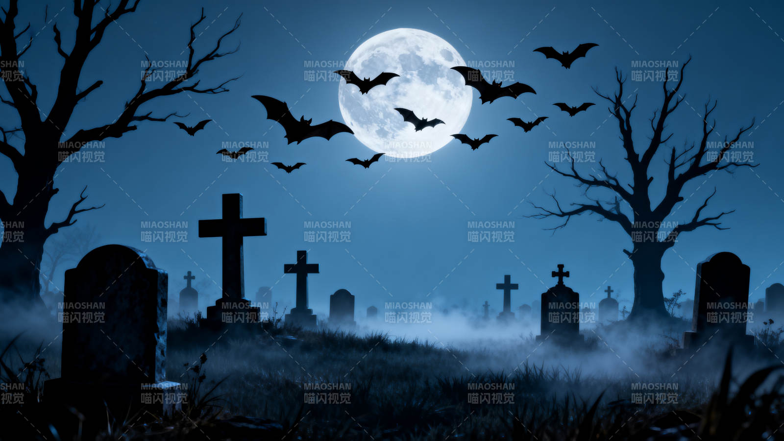 墓地蝙蝠满月之夜图片