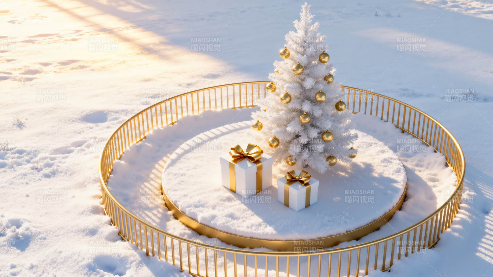 雪地圣诞树与礼物图片