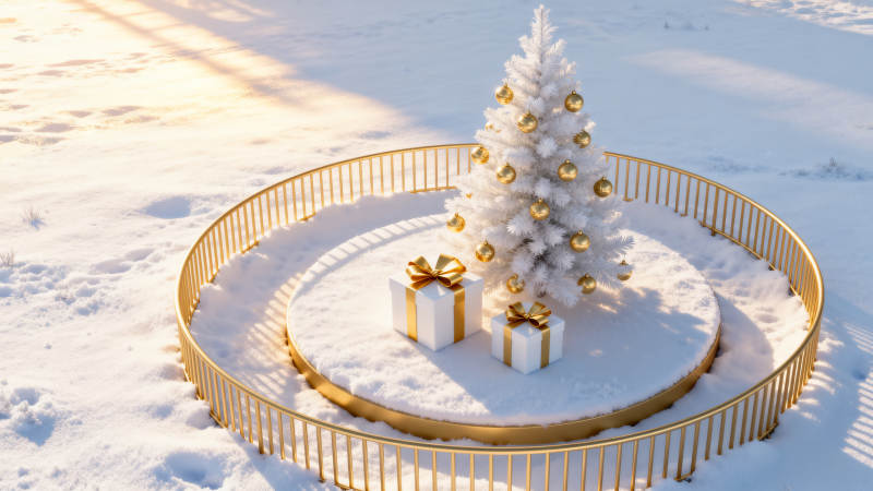 雪地圣诞树与礼物图片