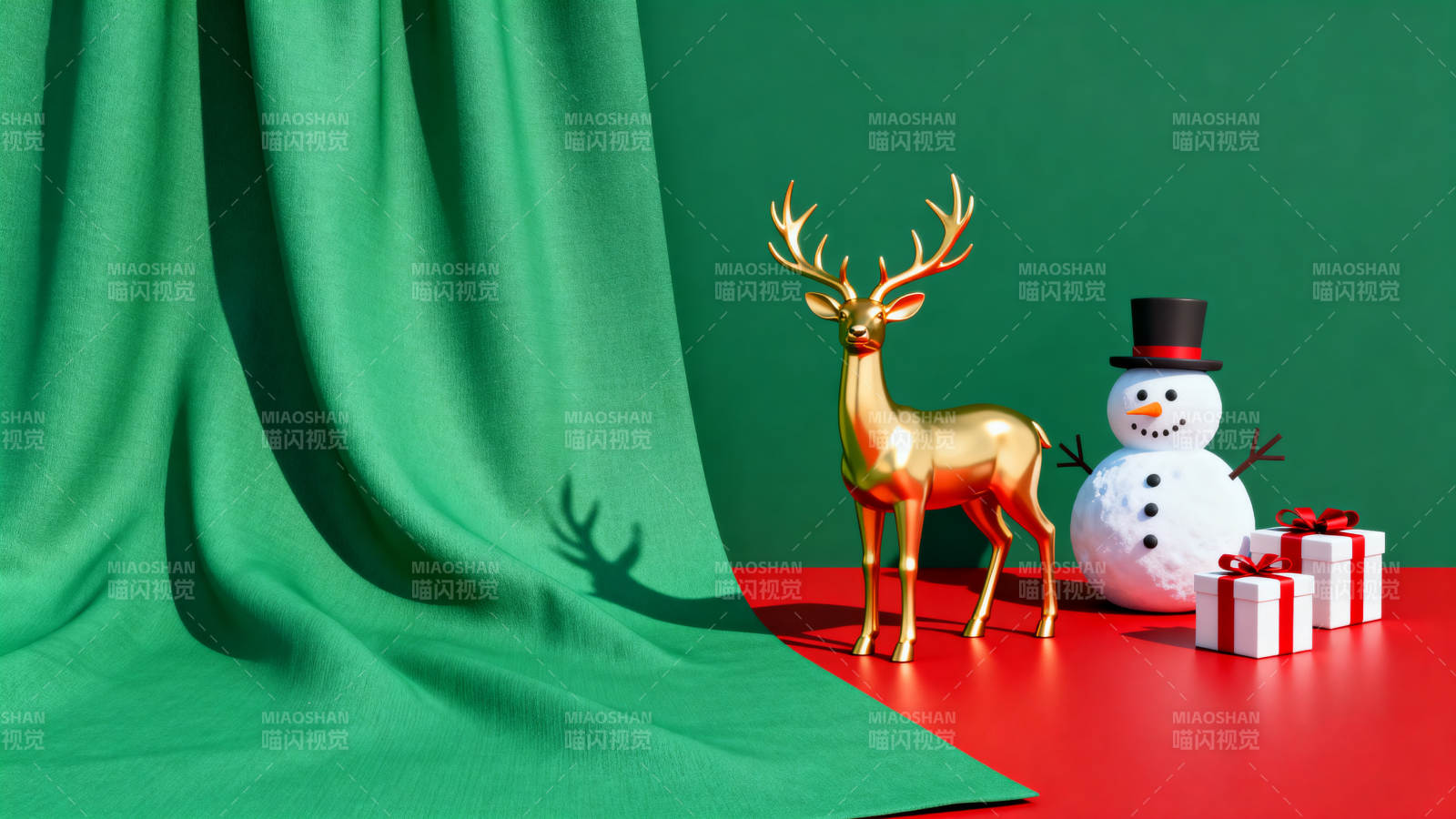 圣诞节金色鹿与雪人图片