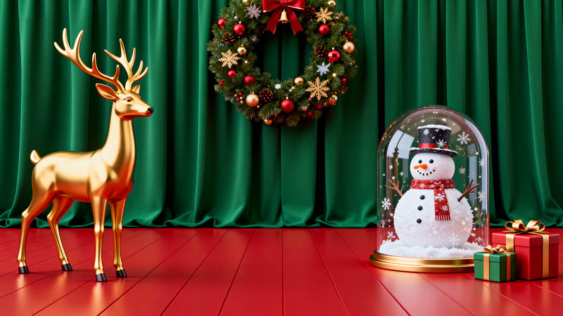 圣诞节金色麋鹿与雪人装饰图片
