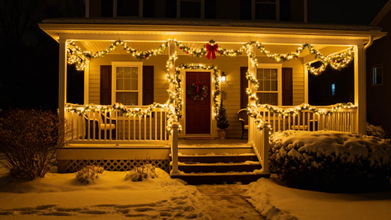 雪中圣诞前廊装饰图片