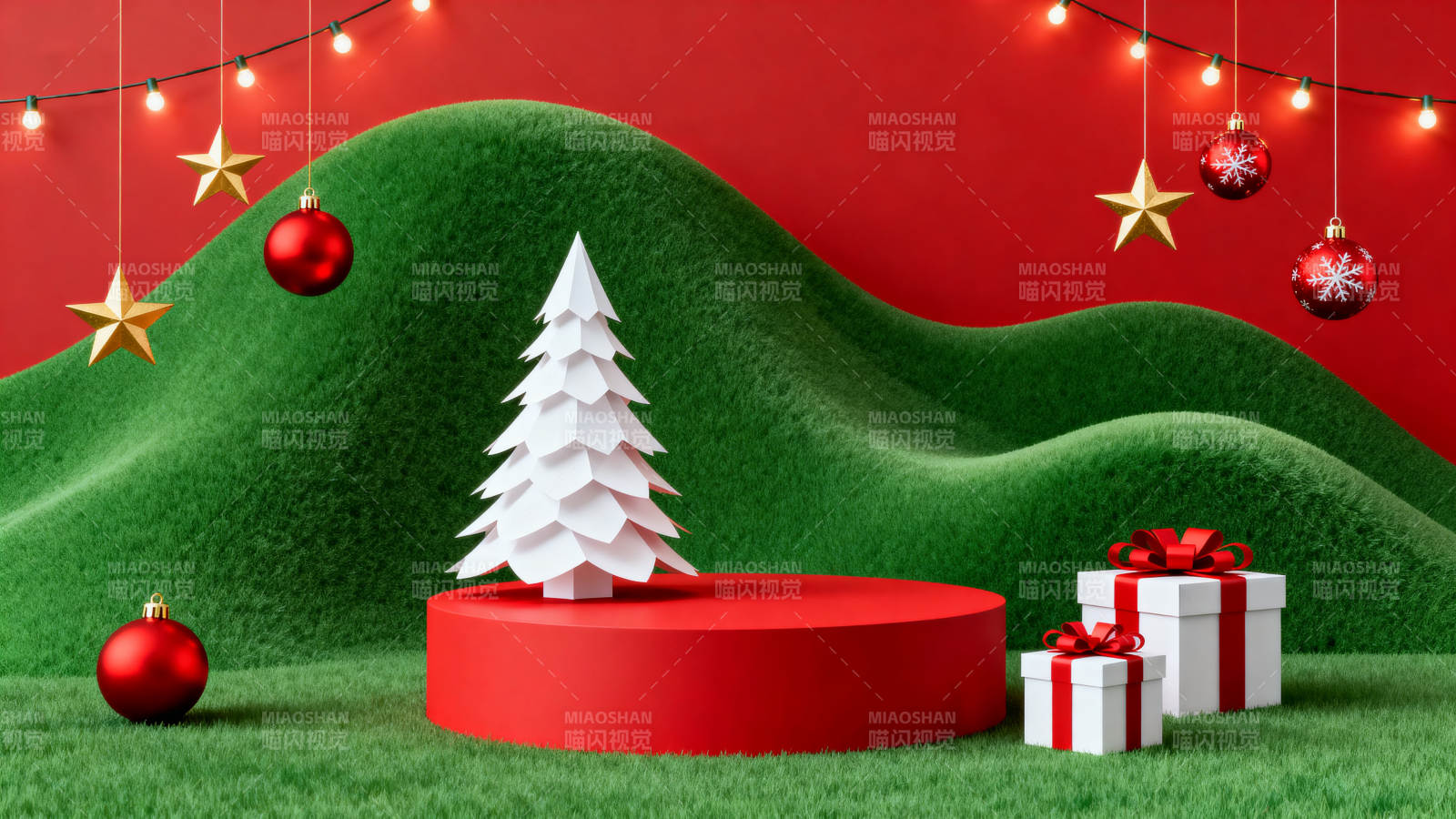 圣诞节装饰绿色草地场景图片